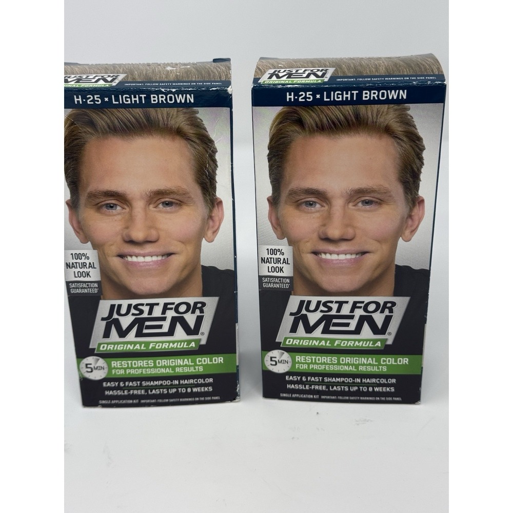 Just For Men Shampoo-In Hair Color, H-25 Light Brown, Gray Coverage (Pack of 2)